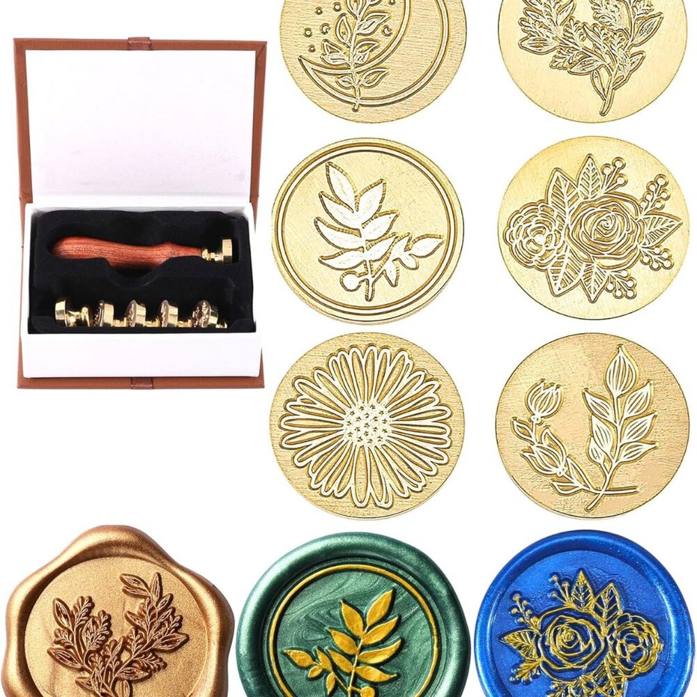 6 Pieces Botanical Wax Seal Stamp Heads Set, Vintage Plant Flower Eucalyptus Sea